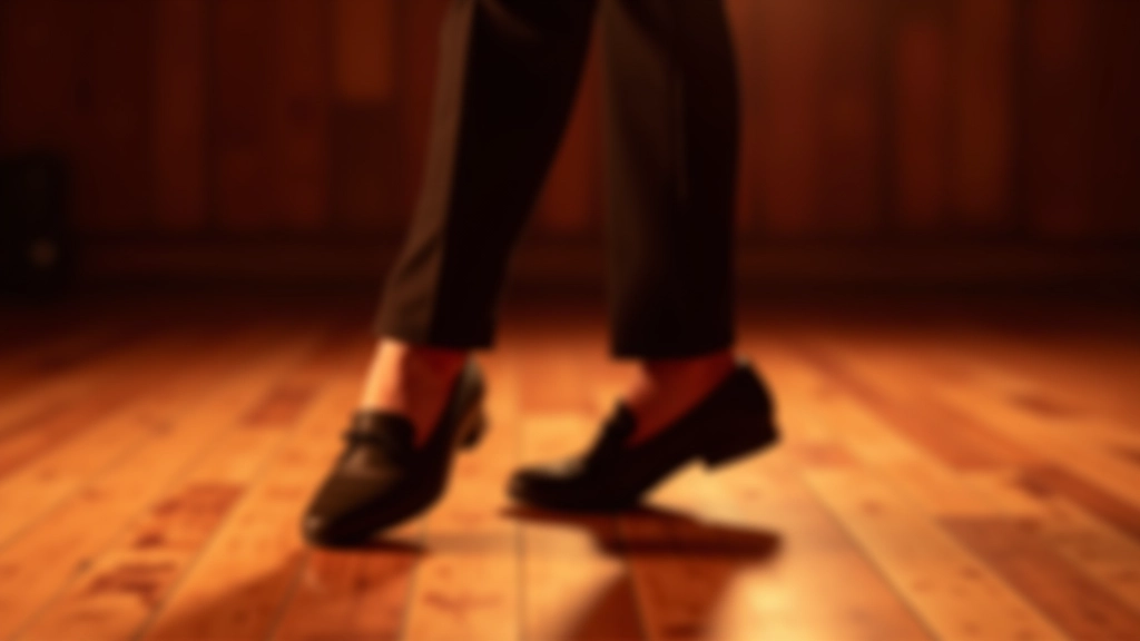 Close-up of feet during a salsa dance step on a wooden dance floor