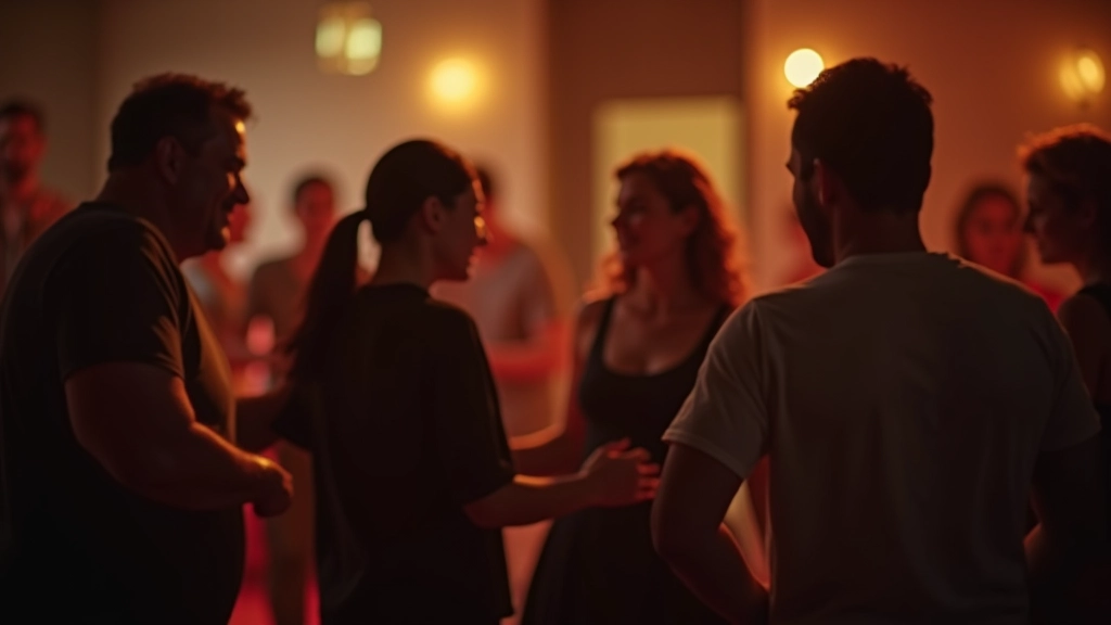 Group of mature adults socializing before a community dance event in Limerick